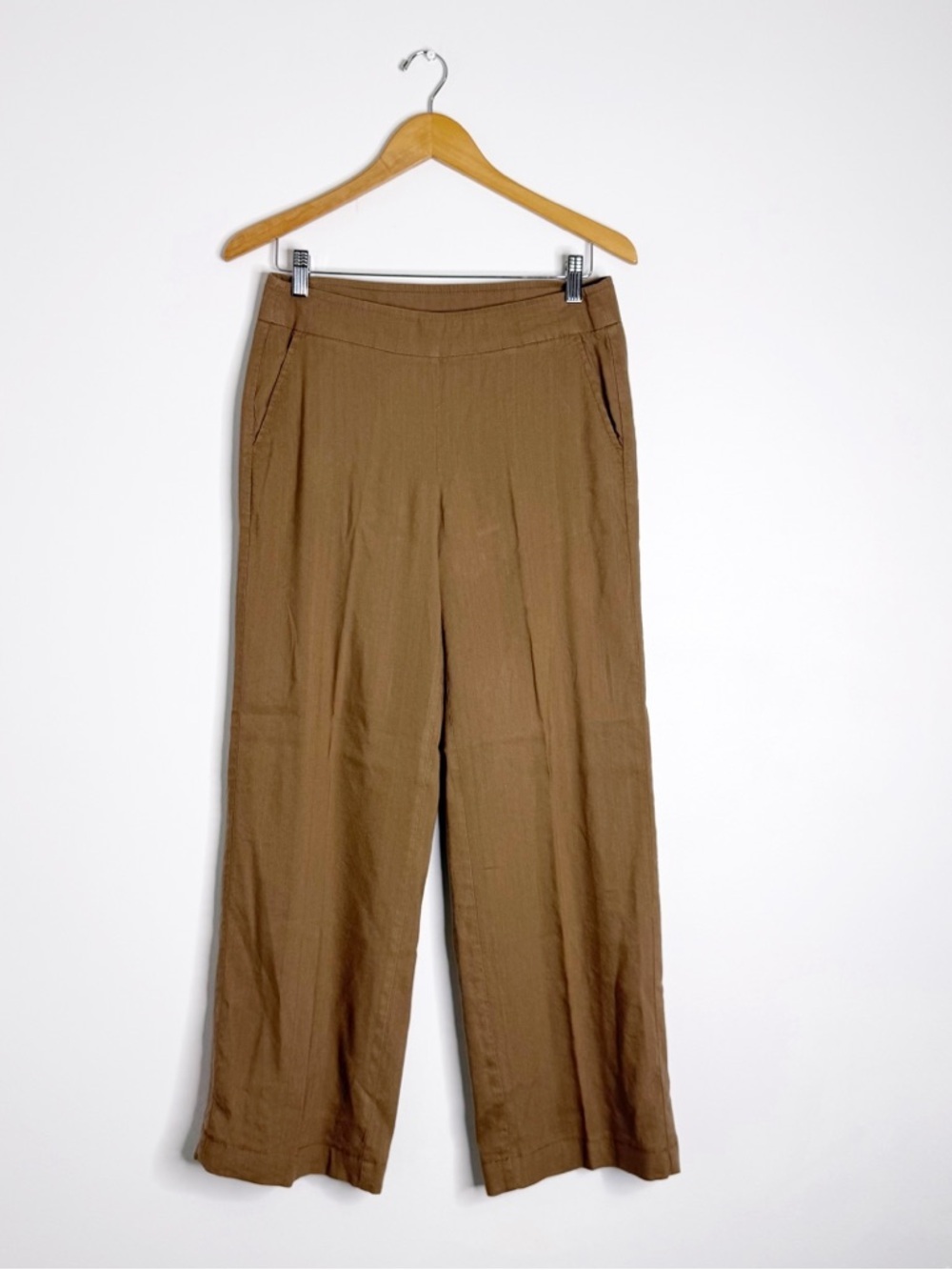 Chico’s Linen Blend Pants Size 00 US 2 Brown Pull On Straight Leg Lightweight